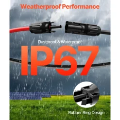 VEVOR 50FT Solar Panel Extension Cable, 10AWG Solar Extension Cable Wire with Female & Male Waterproof Connectors, 6mm² PV Cable for Home, Ship and RV Solar Panels, 50FT Black + 50FT Red (Set of 2)