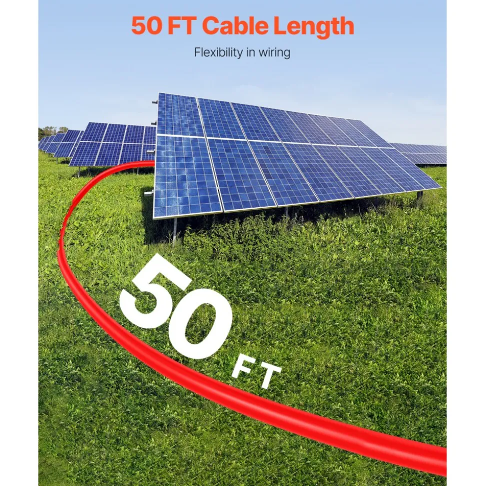 VEVOR 50FT Solar Panel Extension Cable, 10AWG Solar Extension Cable Wire with Female & Male Waterproof Connectors, 6mm² PV Cable for Home, Ship and RV Solar Panels, 50FT Black + 50FT Red (Set of 2)