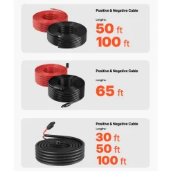 VEVOR 30FT Solar Panel Extension Cable, 10 AWG, Solar Panel Wire with Flame Retardant Protective Sleeving, Female and Male Connectors, IP67 Waterproof PV Wire, for Outdoor Automotive RV, Black & Red