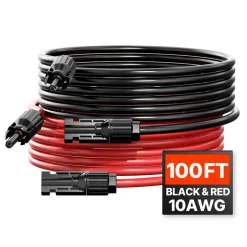 VEVOR 100FT Solar Panel Extension Cable, 10AWG Solar Extension Cable Wire with Female & Male Waterproof Connectors, 6mm² PV Cable for Home, Ship and RV Solar Panels, 100FT Black + 100FT Red (Set of 2)