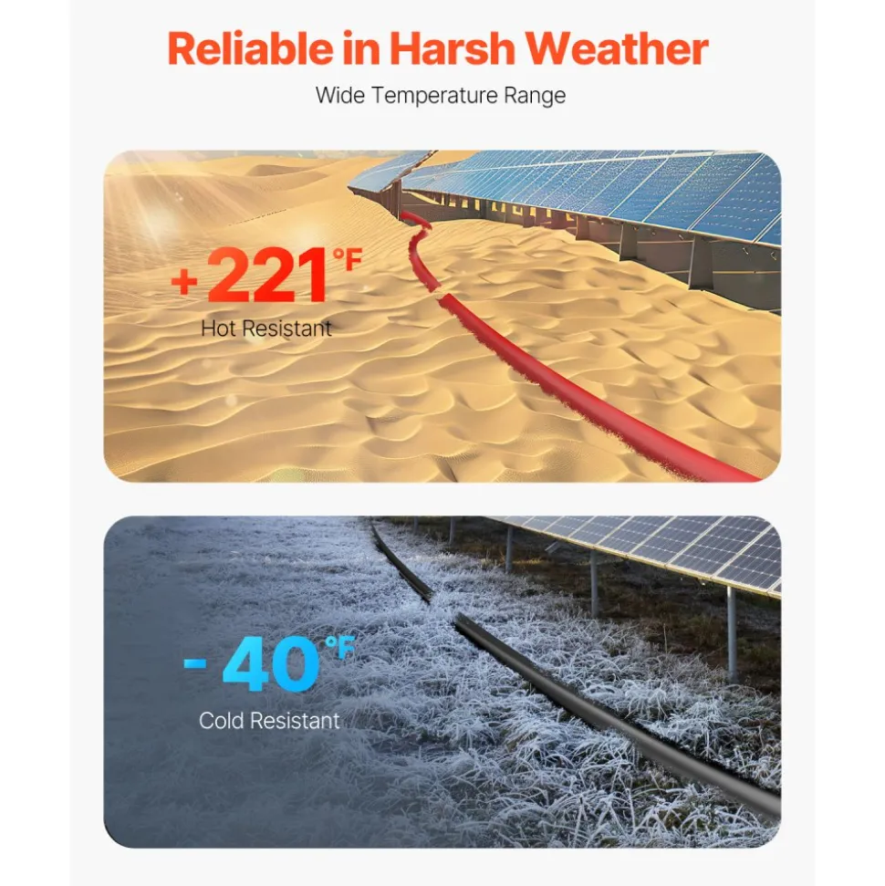 VEVOR 100FT Solar Panel Extension Cable, 10AWG Solar Extension Cable Wire with Female & Male Waterproof Connectors, 6mm² PV Cable for Home, Ship and RV Solar Panels, 100FT Black + 100FT Red (Set of 2)