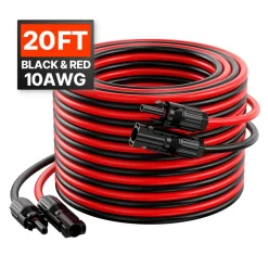 VEVOR 20FT Solar Panel Extension Cable, 10AWG Solar Extension Cable Wire with Female & Male Waterproof Connectors, 6mm² PV Cable for Home, Ship and RV Solar Panels, 20FT Black + 20FT Red (Set of 2)