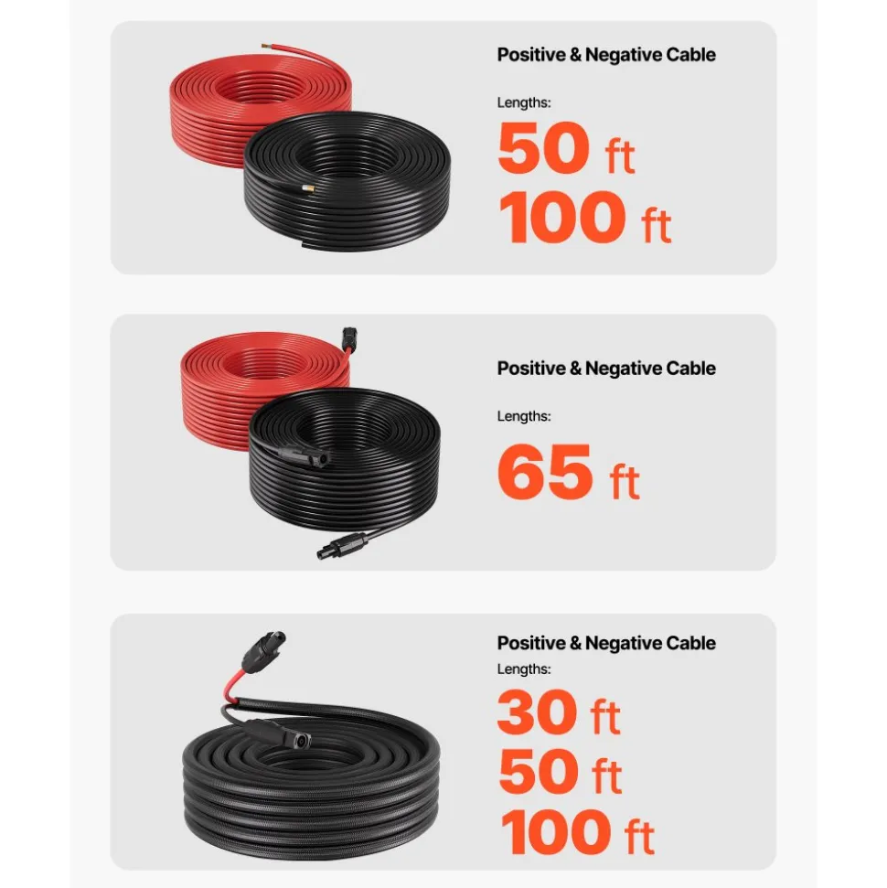 VEVOR 100FT Solar Panel Extension Cable 10AWG Waterproof PV 6mm² Cable Black