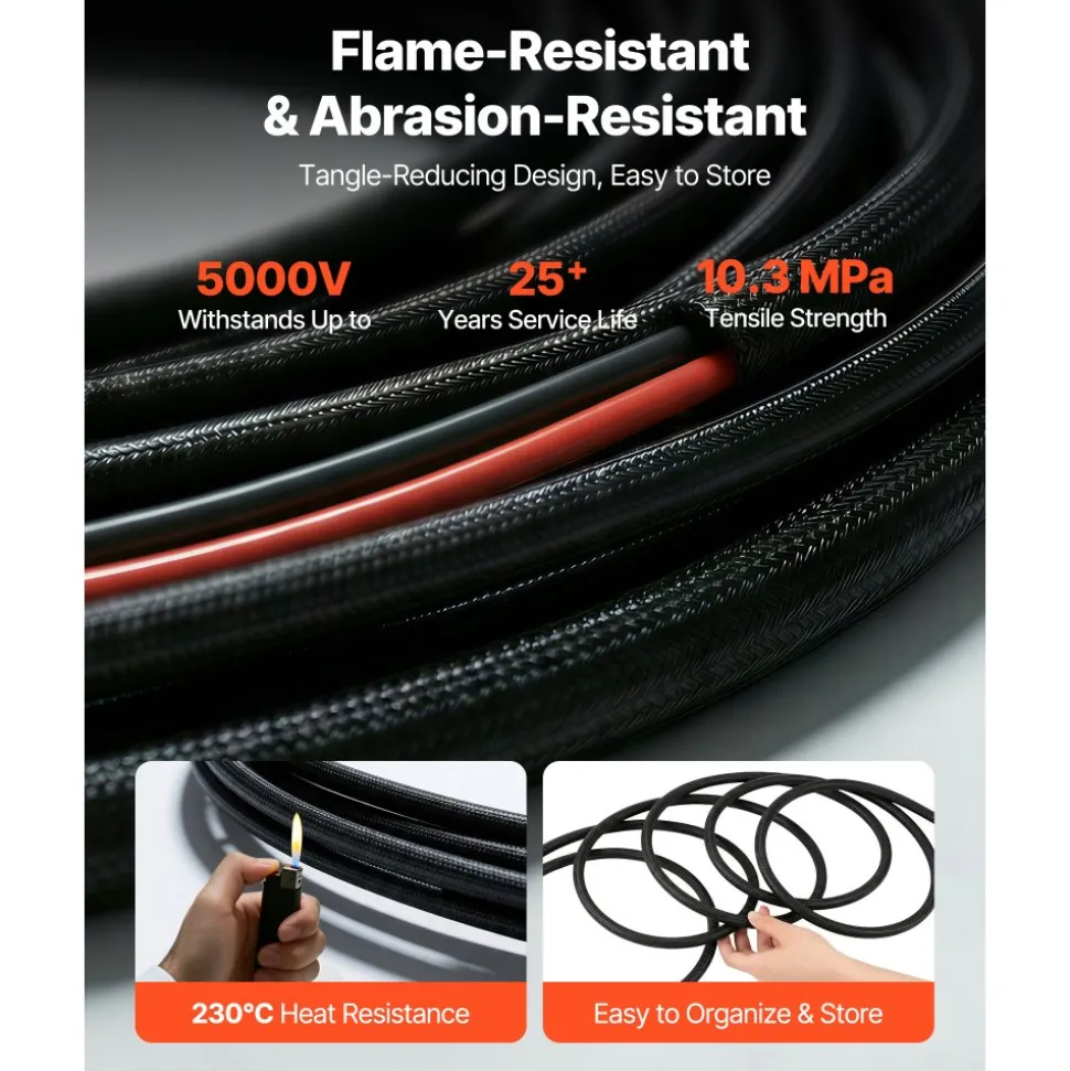 VEVOR 100FT Solar Panel Extension Cable 10AWG Waterproof PV 6mm² Cable Black