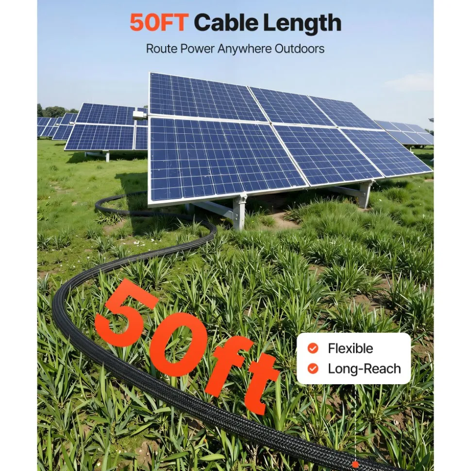 VEVOR 100FT Solar Panel Extension Cable 10AWG Waterproof PV 6mm² Cable Black
