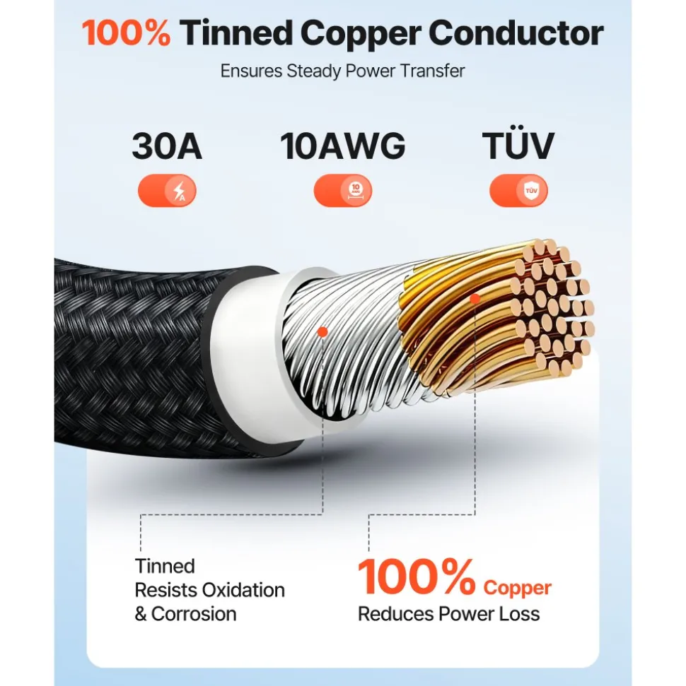 VEVOR 100FT Solar Panel Extension Cable 10AWG Waterproof PV 6mm² Cable Black