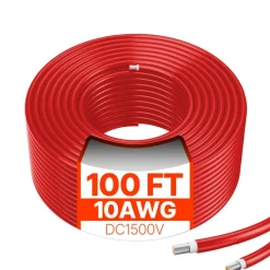 VEVOR 100FT Solar Panel Extension Cable 10AWG Waterproof PV 6mm² Cable Red