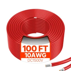 VEVOR 100FT Solar Panel Extension Cable 10AWG Waterproof PV 6mm² Cable Red