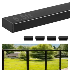 VEVOR 6.5 ft Stainless Steel Handrail, Rectangular Top Stair Deck Hand Rail for Outdoor/Indoor Steps with End Cap,Matte Black Coating Adjustable Metal Stair Rail for Cable Railing Kit