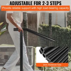 VEVOR 3Ft Step Railing, Iron Stair Handrail Floor Mounted Sturdy Black Arched Handrails for Outdoor Indoor Steps Fits 2 to 3 Steps