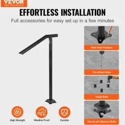 VEVOR 3Ft Step Railing, Iron Stair Handrail Floor Mounted Sturdy Black Arched Handrails for Outdoor Indoor Steps Fits 2 to 3 Steps