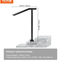 VEVOR 3Ft Step Railing, Iron Stair Handrail Floor Mounted Sturdy Black Arched Handrails for Outdoor Indoor Steps Fits 2 to 3 Steps
