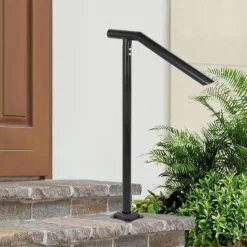 VEVOR 3Ft Step Railing, Iron Stair Handrail Floor Mounted Sturdy Black Arched Handrails for Outdoor Indoor Steps Fits 2 to 3 Steps