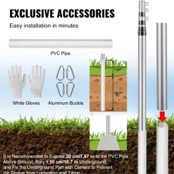 VEVOR 20FT Telescoping Flag pole Kit, Heavy Duty Aluminum Alloy in Ground Flag Poles for Outside, 3 Display Modes Flagpole with 3x5 American Flag, Professional Accessories, Silver