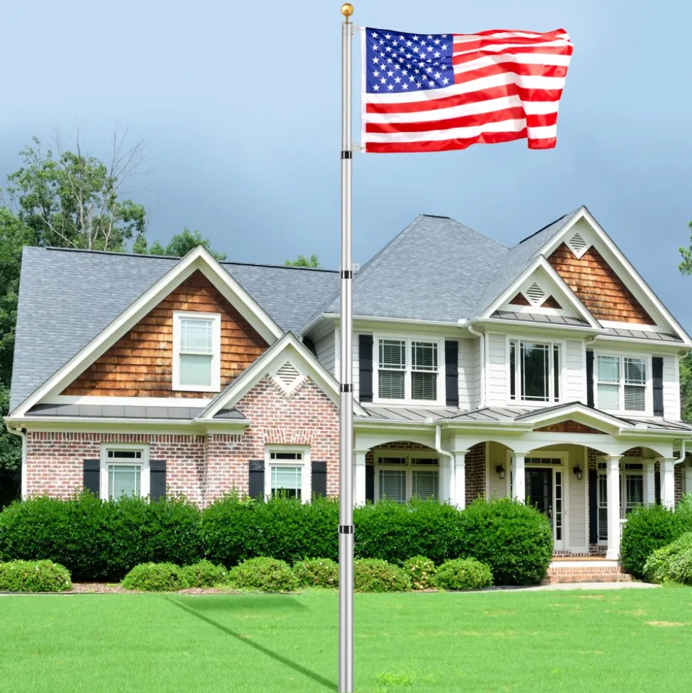 VEVOR 20FT Telescoping Flag pole Kit, Heavy Duty Aluminum Alloy in Ground Flag Poles for Outside, 3 Display Modes Flagpole with 3x5 American Flag, Professional Accessories, Silver