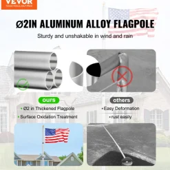 VEVOR 20FT Telescoping Flag pole Kit, Heavy Duty Aluminum Alloy in Ground Flag Poles for Outside, 3 Display Modes Flagpole with 3x5 American Flag, Professional Accessories, Silver