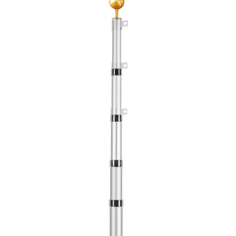 VEVOR 25FT Telescoping Flag pole Kit, Heavy Duty Aluminum Alloy in Ground Flag Poles for Outside, 3 Display Modes Flagpole with 3x5 American Flag, Professional Accessories, Silver