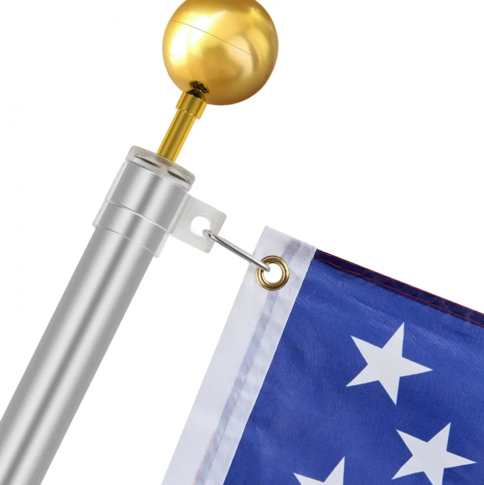 VEVOR 25FT Telescoping Flag pole Kit, Heavy Duty Aluminum Alloy in Ground Flag Poles for Outside, 3 Display Modes Flagpole with 3x5 American Flag, Professional Accessories, Silver