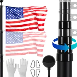 VEVOR 25FT Telescoping Flag pole Kit, Heavy Duty Aluminum Alloy in Ground Flag Poles for Outside, 3 Display Modes Flagpole with 3x5 American Flag, Professional Accessories, Black