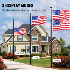 VEVOR 25FT Telescoping Flag pole Kit, Heavy Duty Aluminum Alloy in Ground Flag Poles for Outside, 3 Display Modes Flagpole with 3x5 American Flag, Professional Accessories, Black
