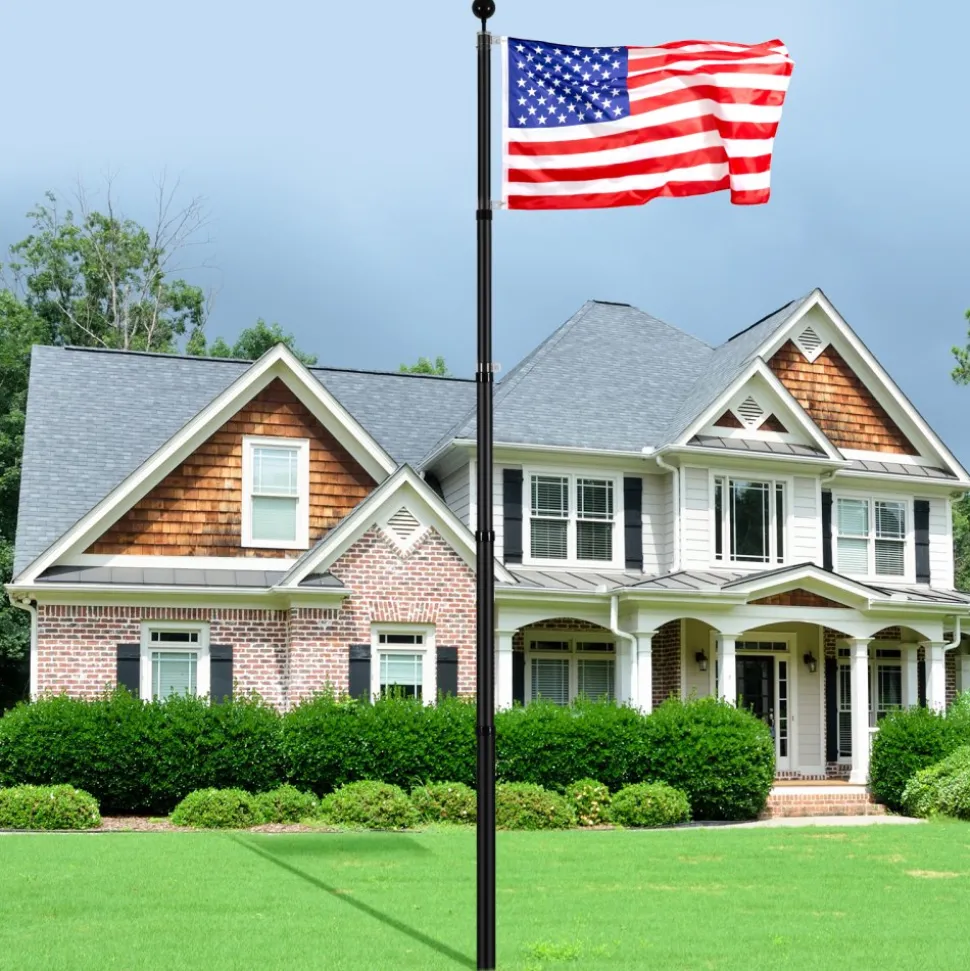 VEVOR 25FT Telescoping Flag pole Kit, Heavy Duty Aluminum Alloy in Ground Flag Poles for Outside, 3 Display Modes Flagpole with 3x5 American Flag, Professional Accessories, Black