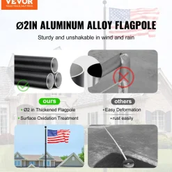 VEVOR 20FT Telescoping Flag pole Kit, Heavy Duty Aluminum Alloy in Ground Flag Poles for Outside, 3 Display Modes Flagpole with 3x5 American Flag, Professional Accessories, Black