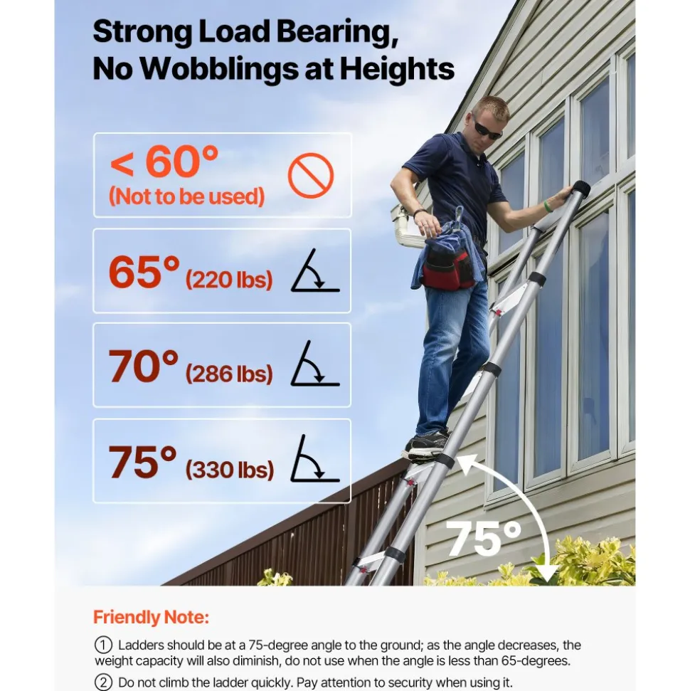 VEVOR 12.5ft Telescoping Ladder, Aluminum Lightweight Multi-Purpose Collapsible Extension, One-Touch Retraction Ladder, Heavy Duty 330LBS Max Capacity with Non-Slip Feet, for Home, Outdoor Work, Loft