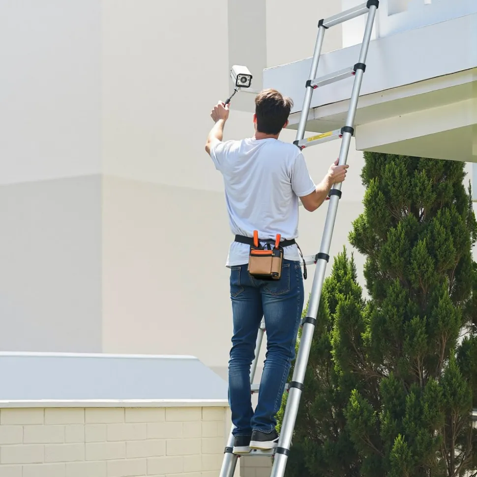 VEVOR 12.5ft Telescoping Ladder, Aluminum Lightweight Multi-Purpose Collapsible Extension, One-Touch Retraction Ladder, Heavy Duty 330LBS Max Capacity with Non-Slip Feet, for Home, Outdoor Work, Loft