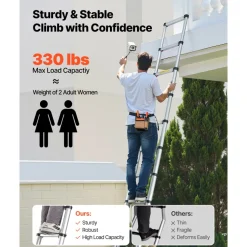 VEVOR 12.5ft Telescoping Ladder, Aluminum Lightweight Multi-Purpose Collapsible Extension, One-Touch Retraction Ladder, Heavy Duty 330LBS Max Capacity with Non-Slip Feet, for Home, Outdoor Work, Loft
