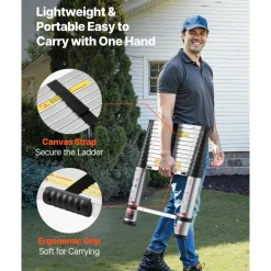 VEVOR 12.5ft Telescoping Ladder, Aluminum Lightweight Multi-Purpose Collapsible Extension, One-Touch Retraction Ladder, Heavy Duty 330LBS Max Capacity with Non-Slip Feet, for Home, Outdoor Work, Loft