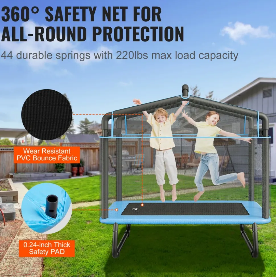VEVOR 6FT Trampoline for Kids, 72" Indoor/Outdoor Toddlers Trampoline, Mini Baby Trampoline with Safety Enclosure Net, Gymnastics Bar, Hammock, Recreational Trampoline Birthday Gift for 3+ Years Kids