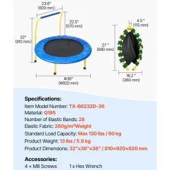 VEVOR 3FT Trampoline for Kids, 36