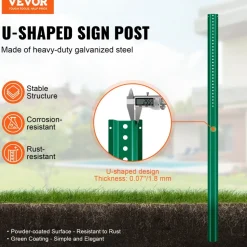 VEVOR 8FT U-Channel Sign Post, 4Pack Green Heavy Duty Steel Fixed Fence Post, Steel Fence U-Channel Sign for Garden, Courtyard, Farm or Traffic Intersection