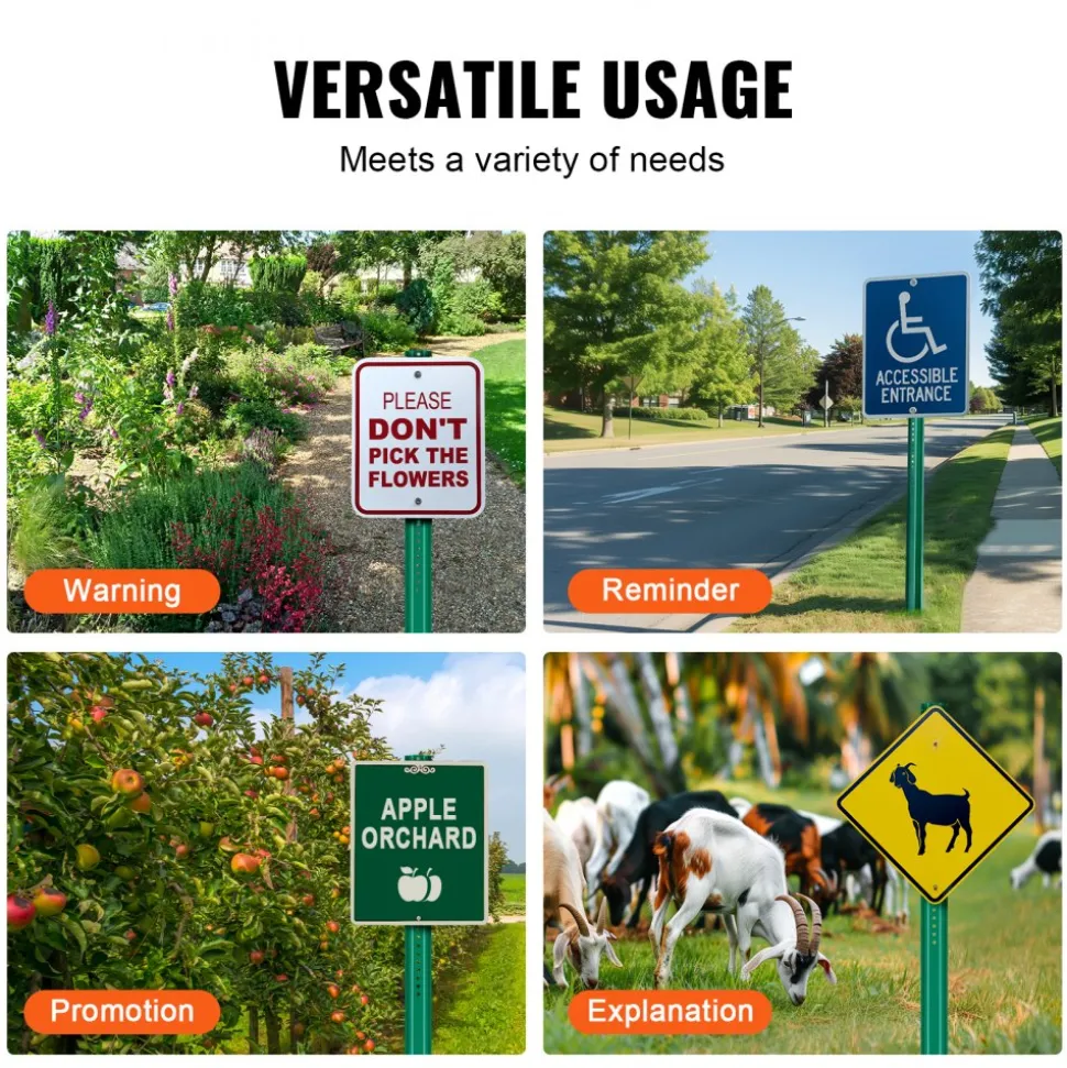 VEVOR 8FT U-Channel Sign Post, 4Pack Green Heavy Duty Steel Fixed Fence Post, Steel Fence U-Channel Sign for Garden, Courtyard, Farm or Traffic Intersection