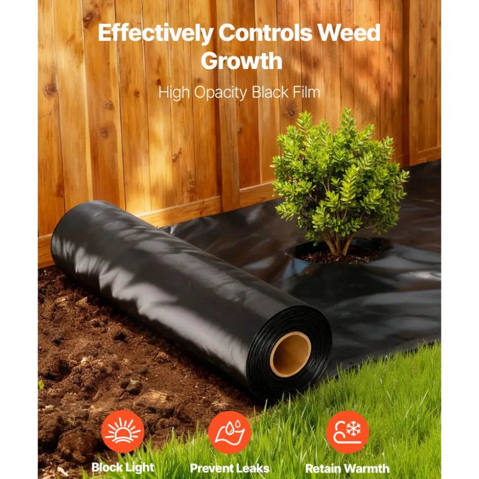 VEVOR 3FT x 50FT Plastic Sheeting Heavy Duty, 4 Mil Thick Plastic Sheeting Roll, Plastic Drop Cloth Painters Tarp, Polyethylene Covering for Crawl Space Vapor Barrier, Multi-Purpose, Black
