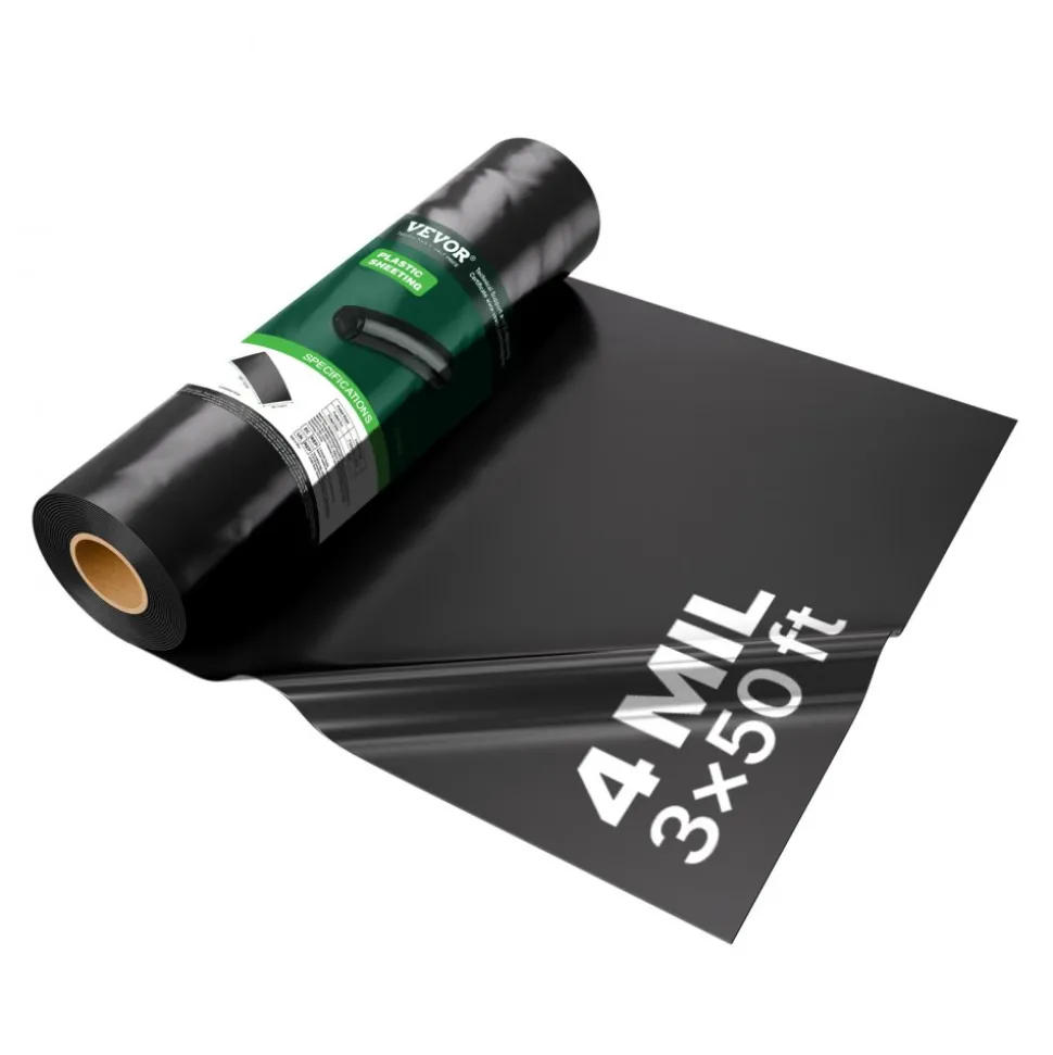 VEVOR 3FT x 50FT Plastic Sheeting Heavy Duty, 4 Mil Thick Plastic Sheeting Roll, Plastic Drop Cloth Painters Tarp, Polyethylene Covering for Crawl Space Vapor Barrier, Multi-Purpose, Black