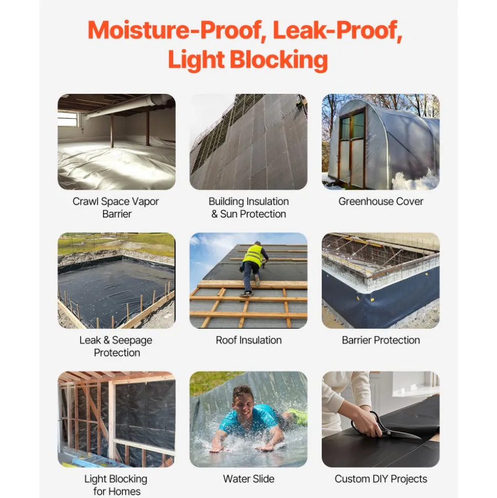 VEVOR 3FT x 50FT Plastic Sheeting Heavy Duty, 4 Mil Thick Plastic Sheeting Roll, Plastic Drop Cloth Painters Tarp, Polyethylene Covering for Crawl Space Vapor Barrier, Multi-Purpose, Black