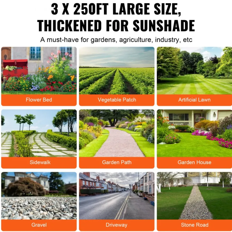 VEVOR 3FTx50FT Premium Heavy Duty Weed Barrier Landscape Fabric, 3.2OZ Woven Geotextile Fabric Under Gravel, High Permeability for Weed Blocker Weed Mat, Driveway Fabric, Weed Control Garden Cloth