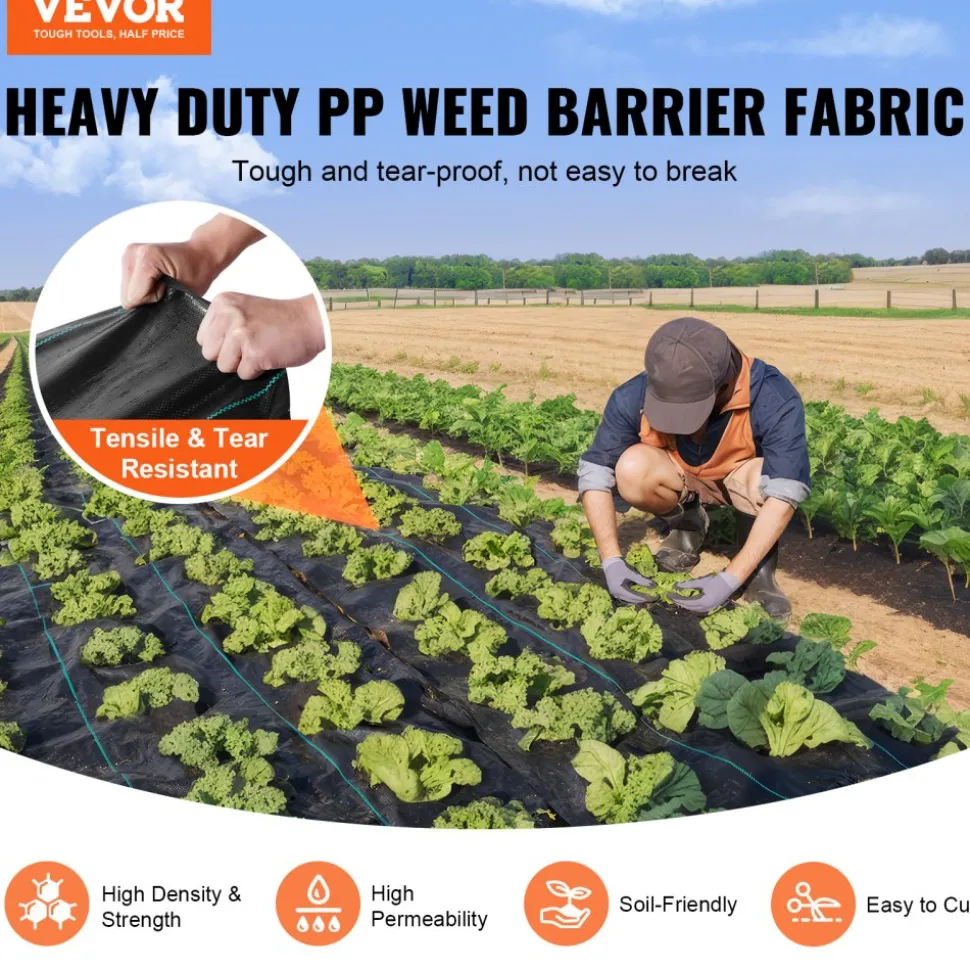 VEVOR 4FTx250FT Premium Heavy Duty Weed Barrier Landscape Fabric, 5OZ Woven Geotextile Fabric Under Gravel, High Permeability for Weed Blocker Weed Mat, Driveway Fabric, Weed Control Garden Cloth