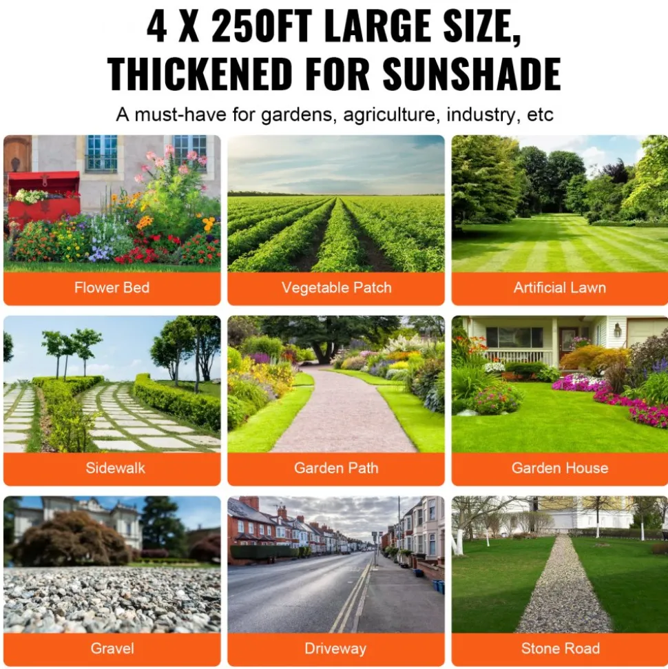 VEVOR 4FTx250FT Premium Heavy Duty Weed Barrier Landscape Fabric, 5OZ Woven Geotextile Fabric Under Gravel, High Permeability for Weed Blocker Weed Mat, Driveway Fabric, Weed Control Garden Cloth