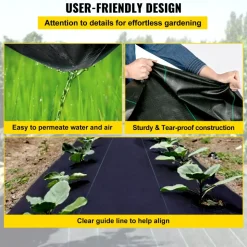 VEVOR 3FTx50FT Premium Weed Barrier Fabric Heavy Duty 5OZ, Woven Weed Control Fabric, High Permeability Good for Flower Bed, Geotextile Fabric for Underlayment, Polyethylene Ground Cover