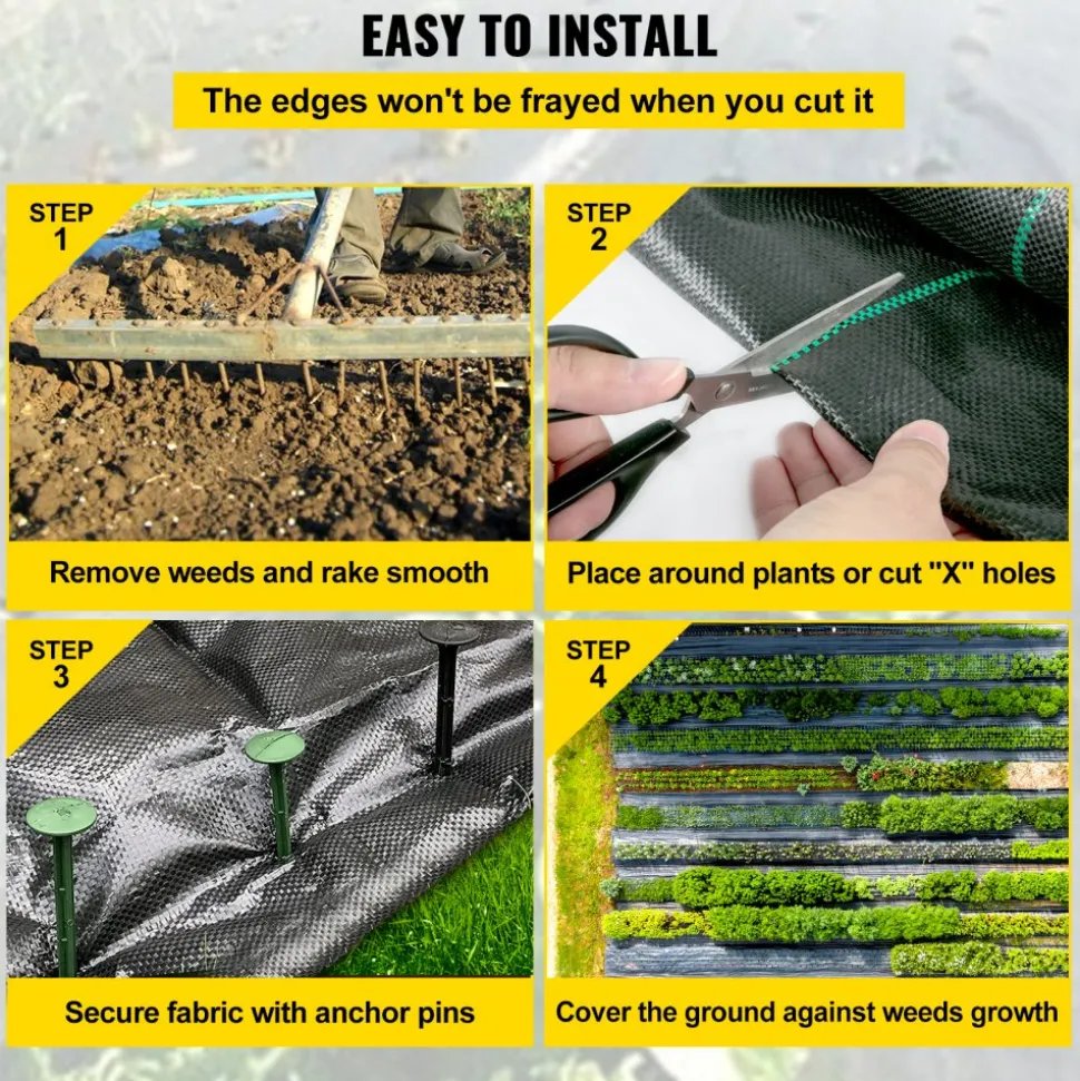 VEVOR 6.5FTx300FT Premium Weed Barrier Fabric Heavy Duty 3.2OZ, Woven Weed Control Fabric, High Permeability Good for Flower Bed, Geotextile Fabric for Underlayment, Polyethylene Ground Cover