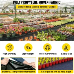 VEVOR 6.5FTx300FT Premium Weed Barrier Fabric Heavy Duty 3.2OZ, Woven Weed Control Fabric, High Permeability Good for Flower Bed, Geotextile Fabric for Underlayment, Polyethylene Ground Cover