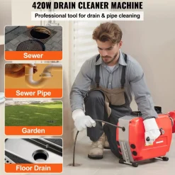 VEVOR 120FT x 7/8 Inch Drain Cleaner Machine, 420W Electric Sewer Snake Auger Manual Feed - with 6 Cutters, 2 Steel Cables (120' x 7/8" and 18' x 3/8") & CW/CCW Control for 1.9" to 6" Pipes