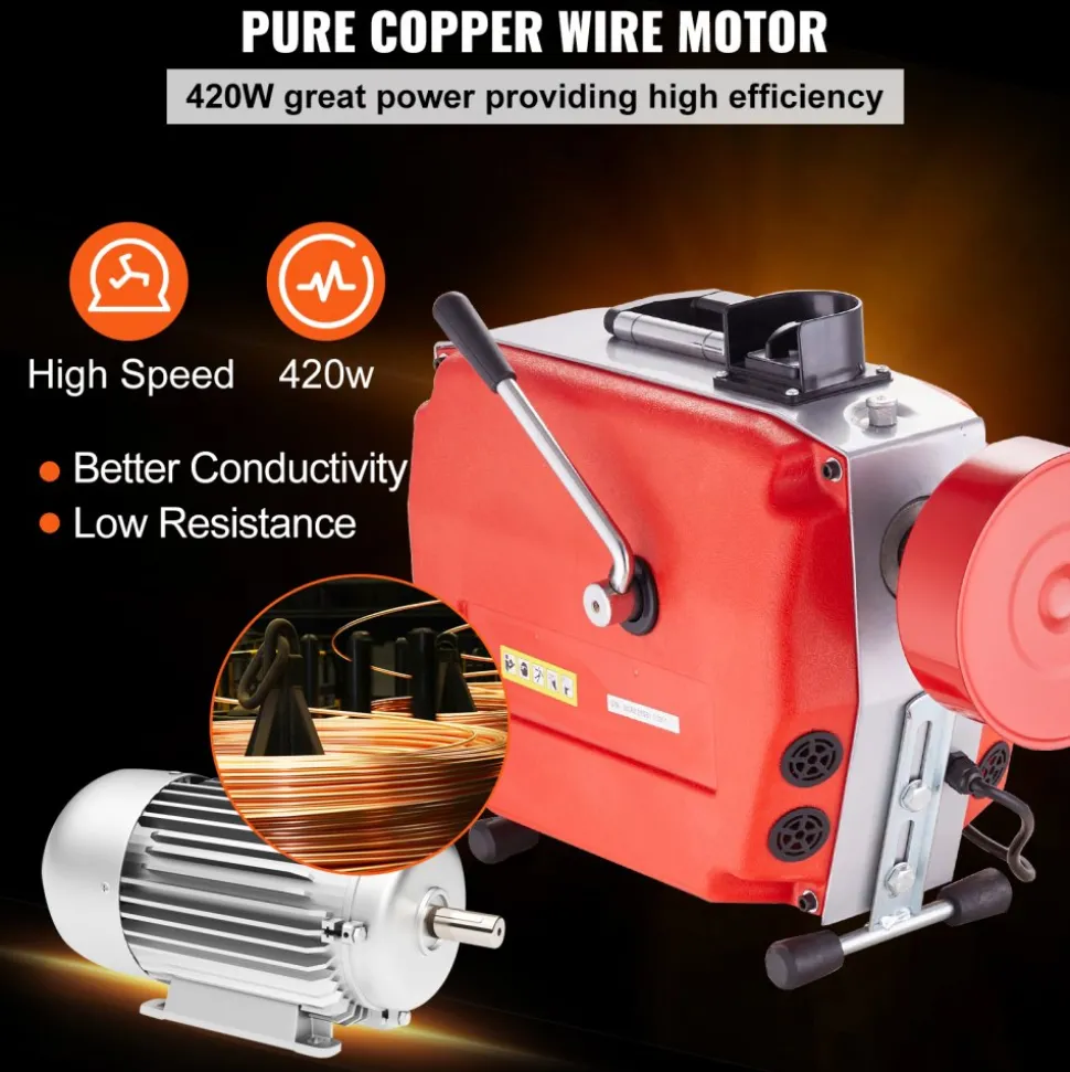 VEVOR 120FT x 7/8 Inch Drain Cleaner Machine, 420W Electric Sewer Snake Auger Manual Feed - with 6 Cutters, 2 Steel Cables (120' x 7/8" and 18' x 3/8") & CW/CCW Control for 1.9" to 6" Pipes