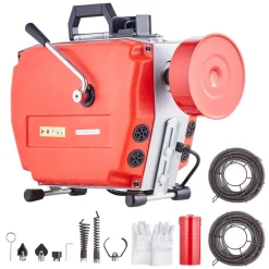 VEVOR 120FT x 7/8 Inch Drain Cleaner Machine, 420W Electric Sewer Snake Auger Manual Feed - with 6 Cutters, 2 Steel Cables (120' x 7/8