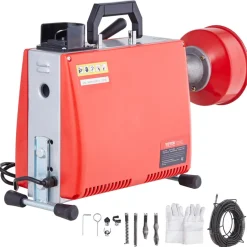VEVOR 66FT x 5/8 Inch Drain Cleaner Machine, 250W Electric Sewer Snake Auger Manual Feed - with 7 Cutters, 2 Steel Cables (66' x 5/8