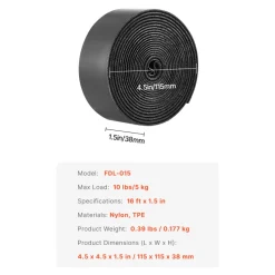 VEVOR 16 ft x 1.5 in Hook and Loop Tape, Hook Loop Heavy Duty Strips Rolls, Strong Nylon Self Adhesive Strips Roll, Sticky Back Fastener Tape Roll Ideal for Home Office School and Crafting, Black