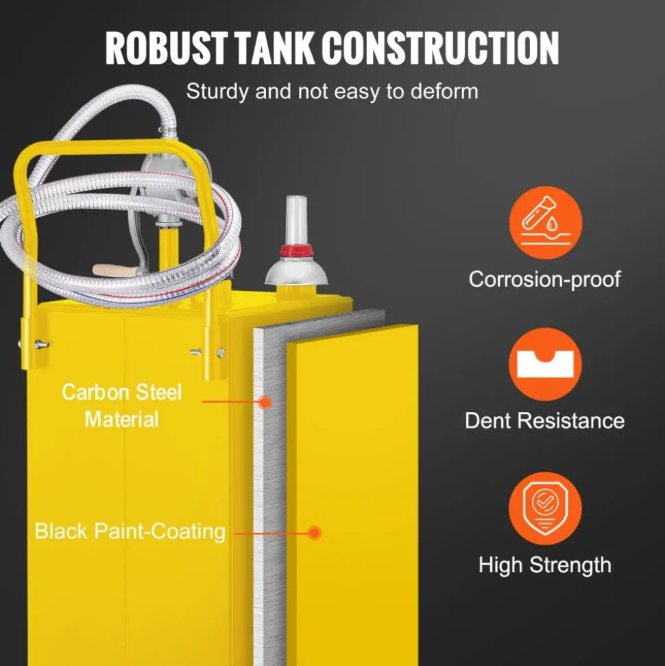 VEVOR Fuel Caddy, 35 Gallon, Gas Storage Tank on 4 Wheels, with Manuel Transfer Pump, Gasoline Diesel Fuel Container for Cars, Lawn Mowers, ATVs, Boats, More, Yellow