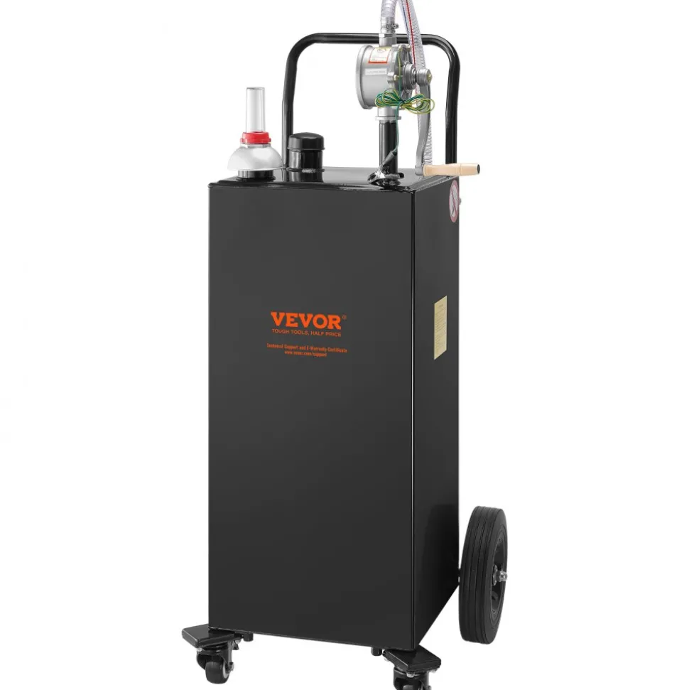 VEVOR Fuel Caddy, 35 Gallon, Gas Storage Tank on 4 Wheels, with Manual Transfer Pump, Gasoline Diesel Fuel Container for Cars, Lawn Mowers, ATVs, Boats, More, Black